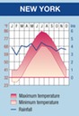 Climate chart showing temperature and rainfall for New York.